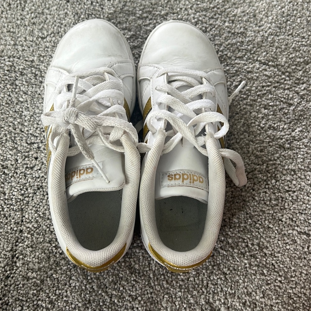 Girls White and Gold adidas Sneakers
